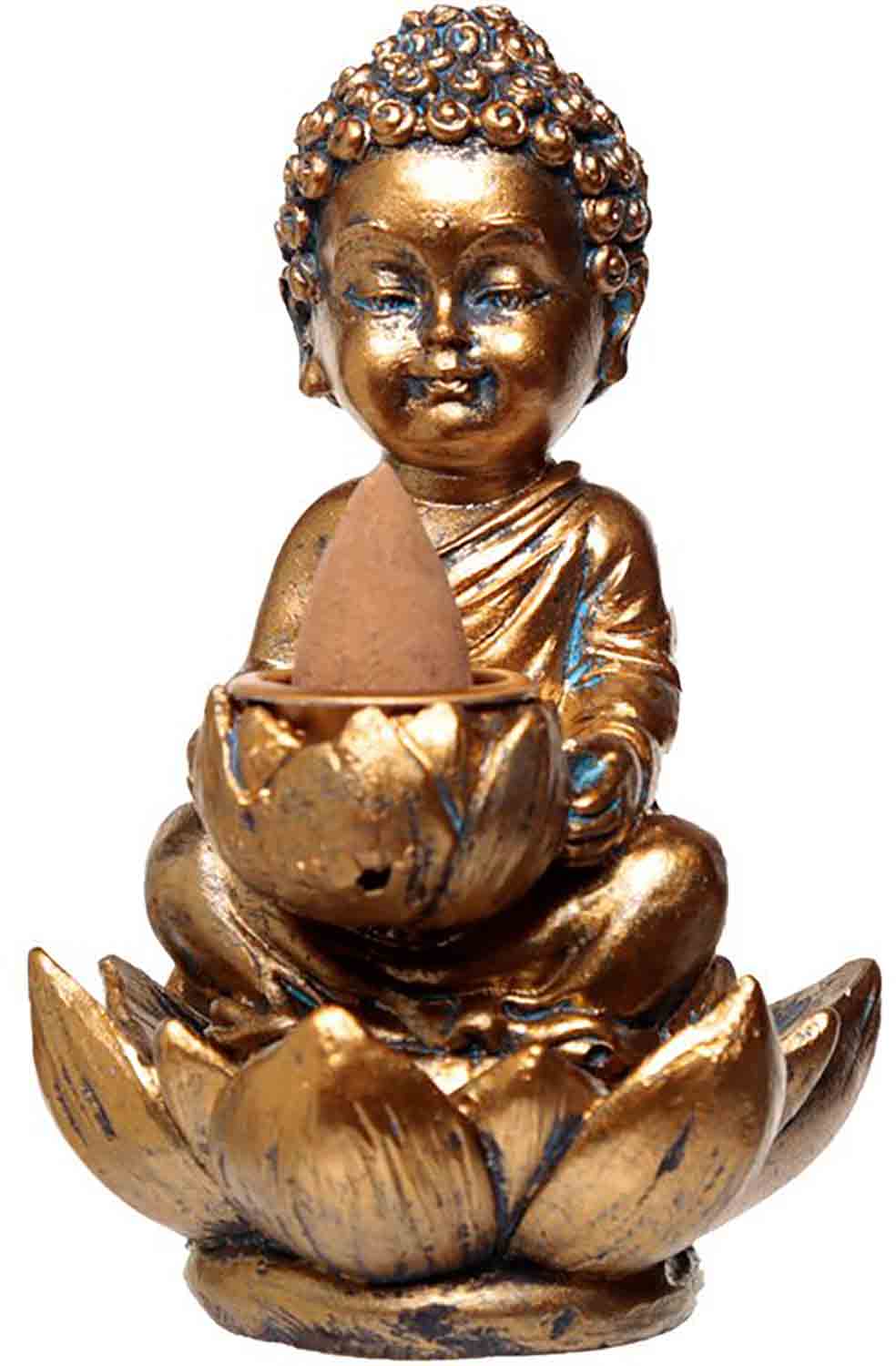 Stojan na vonné kužely Buddha s lotusem Gold